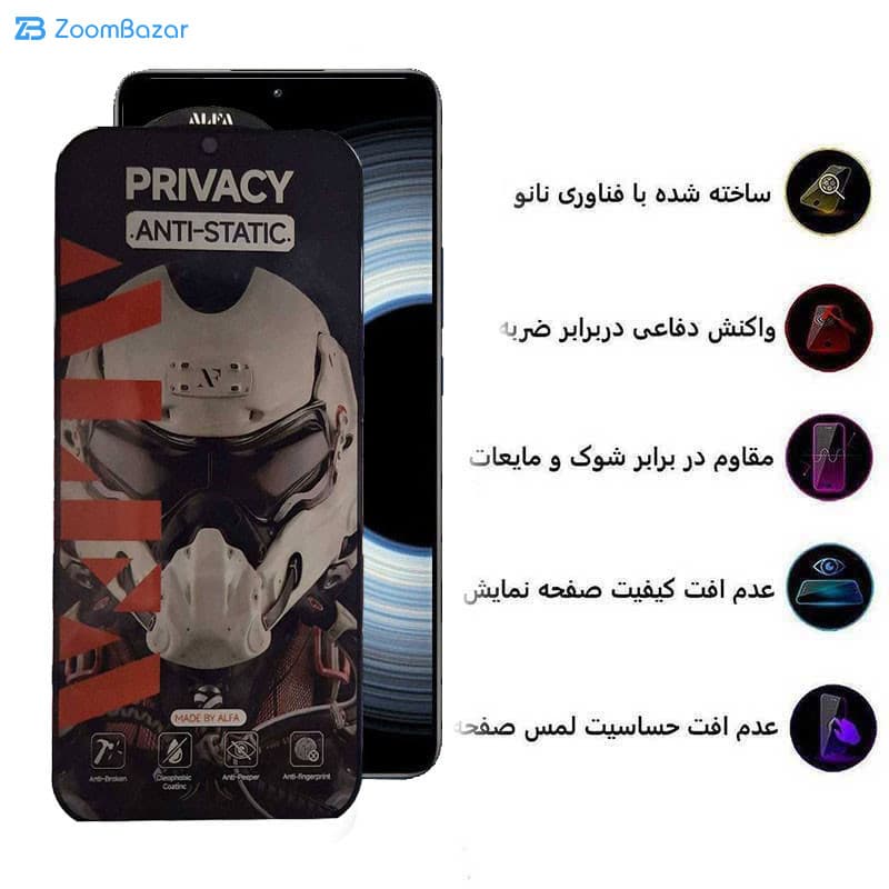 گلس پرایوسی اپیکوی مدل Alpha مناسب برای گوشی موبایل شیائومی Redmi K50 Ultra/ K50 Gaming/ K50 Pro/ K50 5G — تصویر ۴