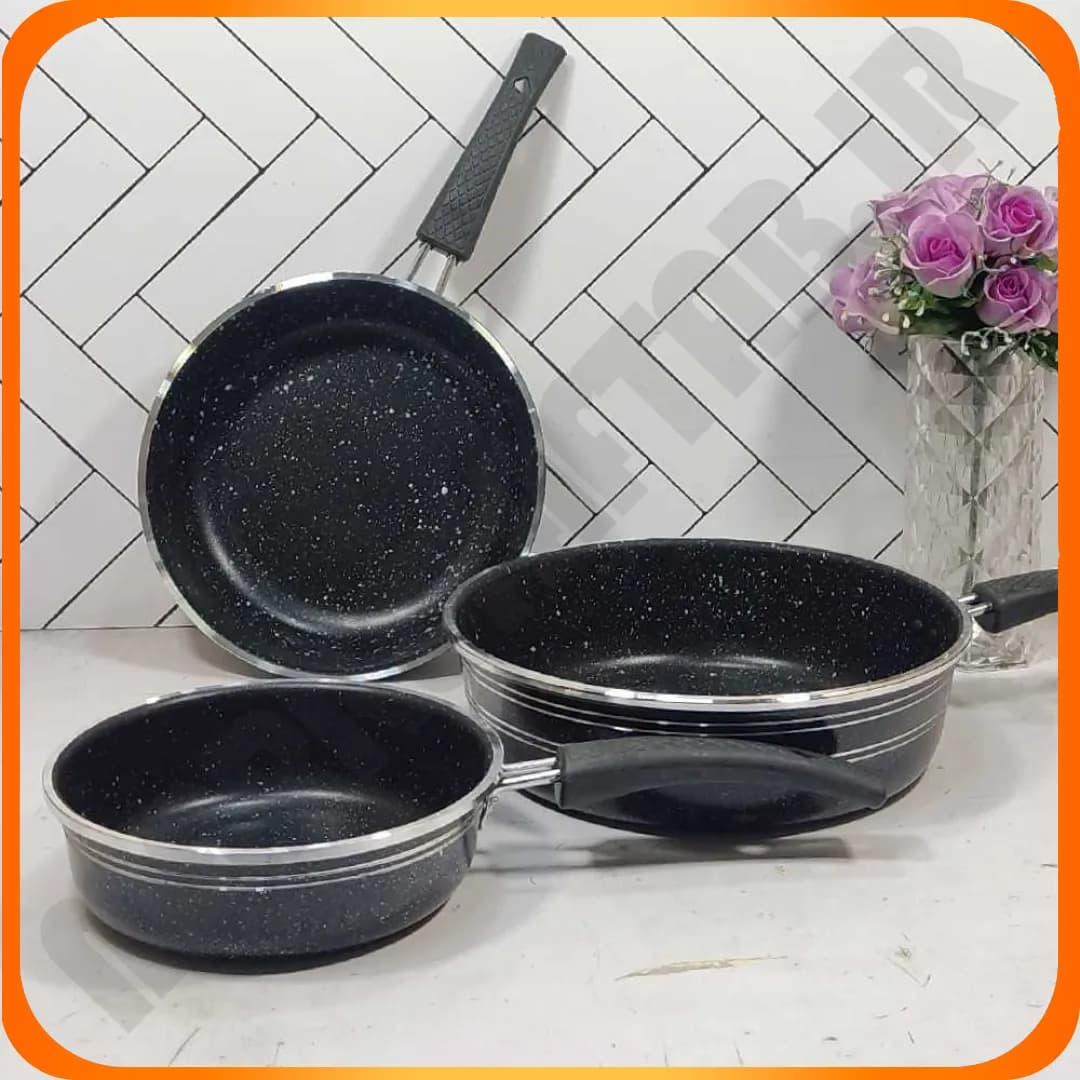 سرویس 3 تابه گرانیت تکدسته دسته مشکی (ویژه) زومبا