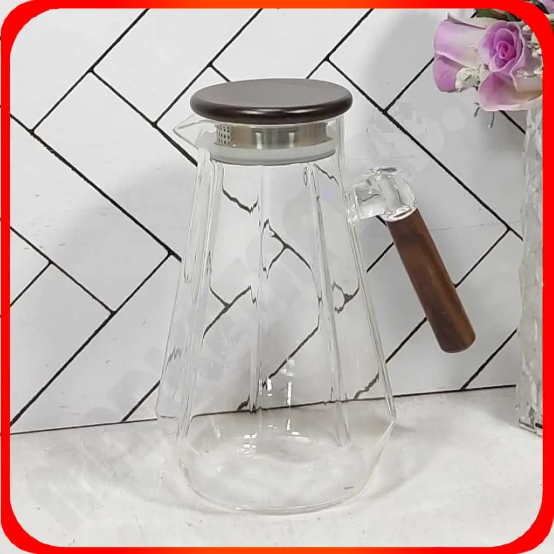 پارچ دسته و درب چوبی هرمی خط دار 1.8 لیتر بلینا