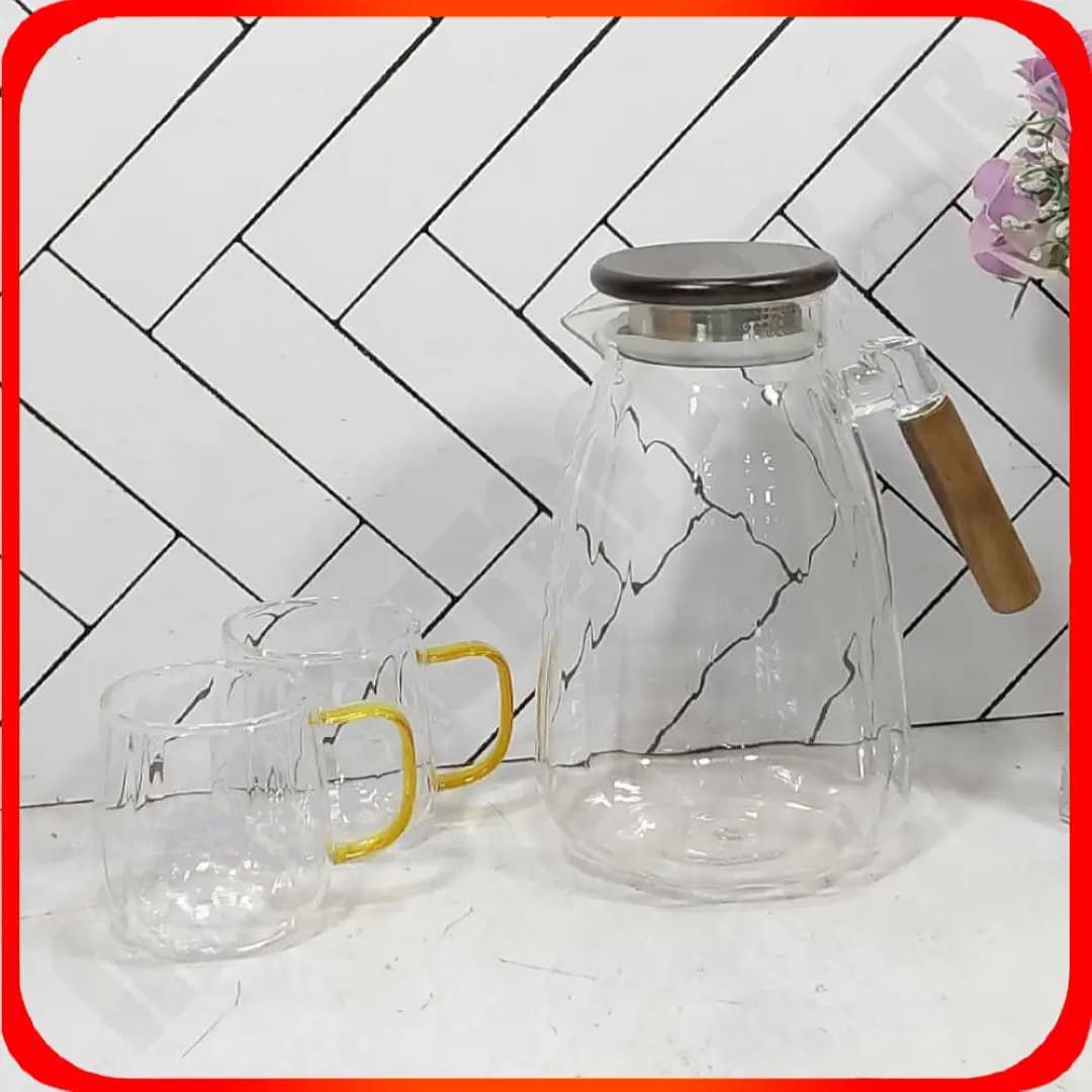 پارچ و لیوان پارچ دسته چوبی مخروطی 7 پارچ بلینا