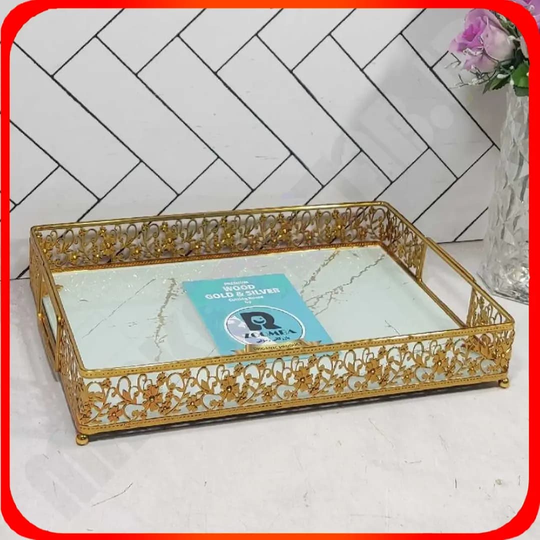 سینی مستطیل ماربل 5 پر طلایی زومبا