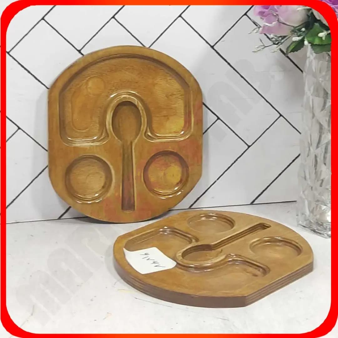 سینی سرو کافی گرد چوبی خاتم