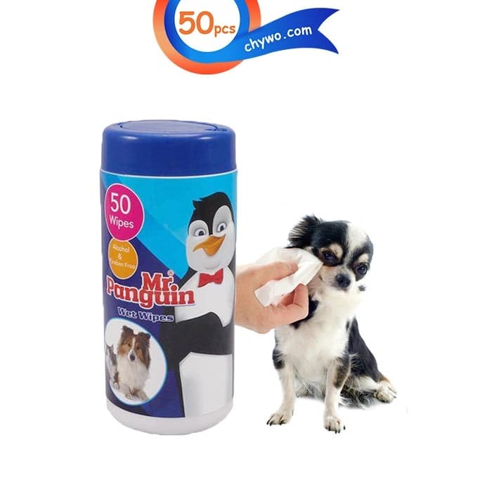 دستمال مرطوب سگ و گربه مستر پنگوئن مدل استوانه ای 50 عددی Mr.Penguin Wet Wipes