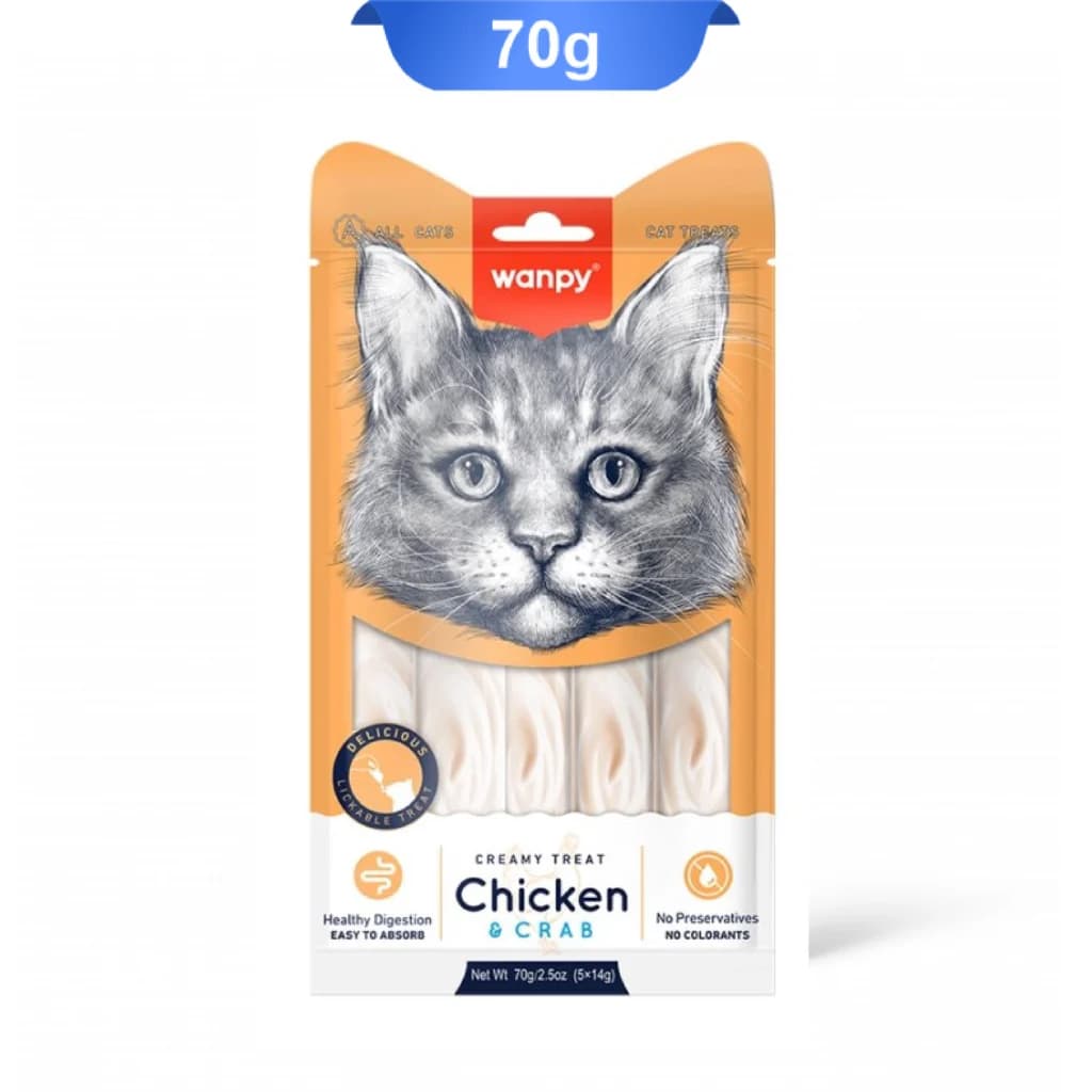 بستنی گربه ونپی طعم مرغ و خرچنگ بسته 5 عددی Wanpy Creamy Treat — تصویر ۳
