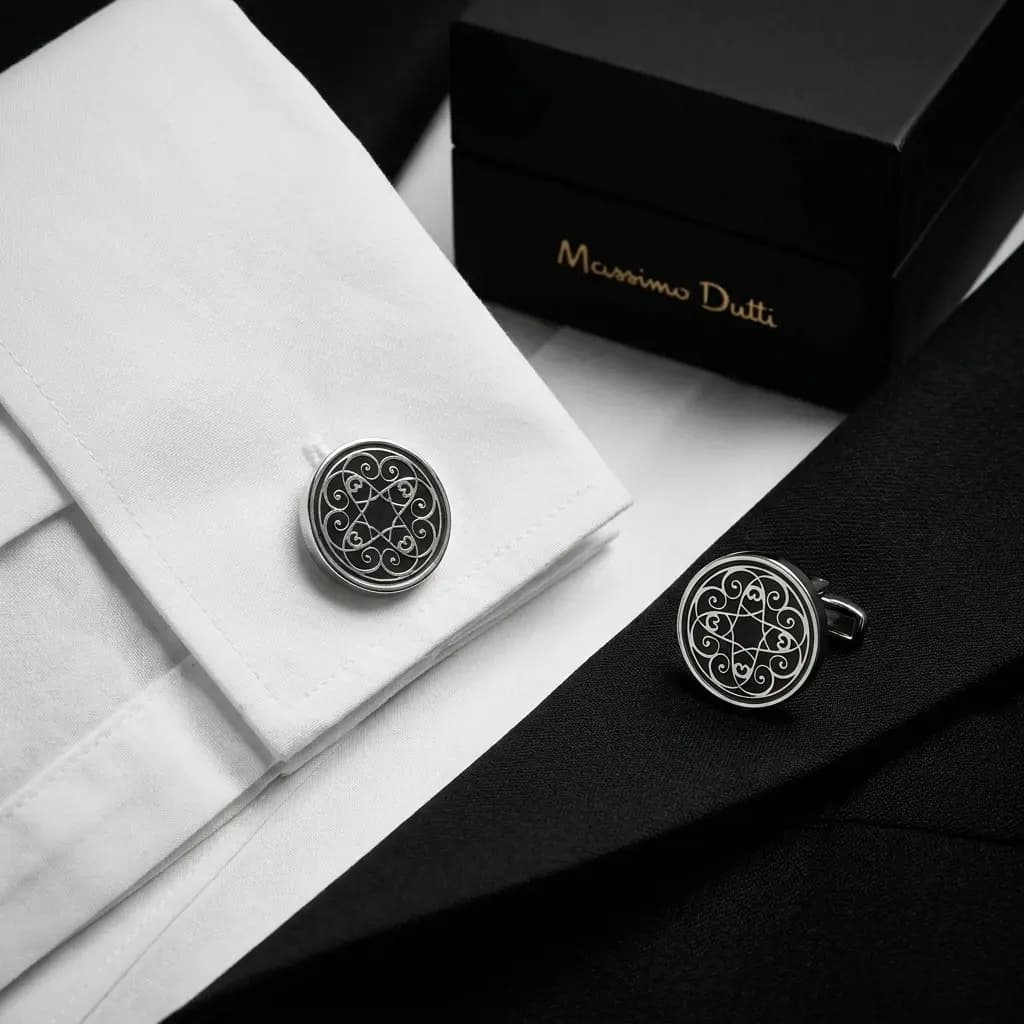 دکمه سردست لاکچری طرح گرد اسلیمی برند Massimo Dutti — تصویر ۲