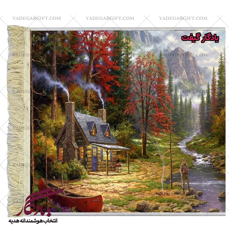 تابلو فرش ماشینی طرح منظره رودخانه و ماهیگیر کد m120 — تصویر ۲