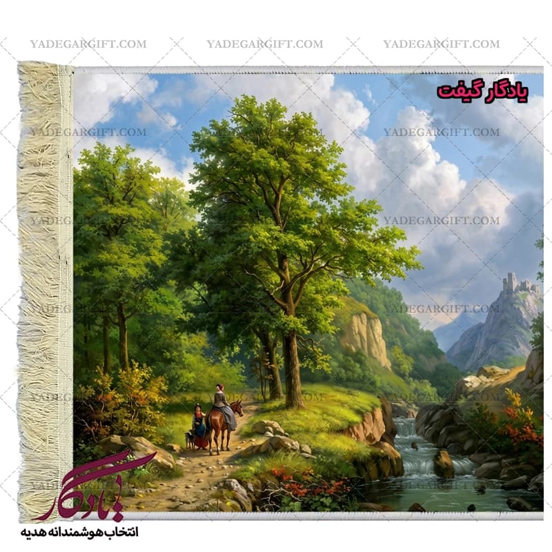 تابلو فرش ماشینی طرح منظره ملاقات در جنگل کد m108 — تصویر ۲