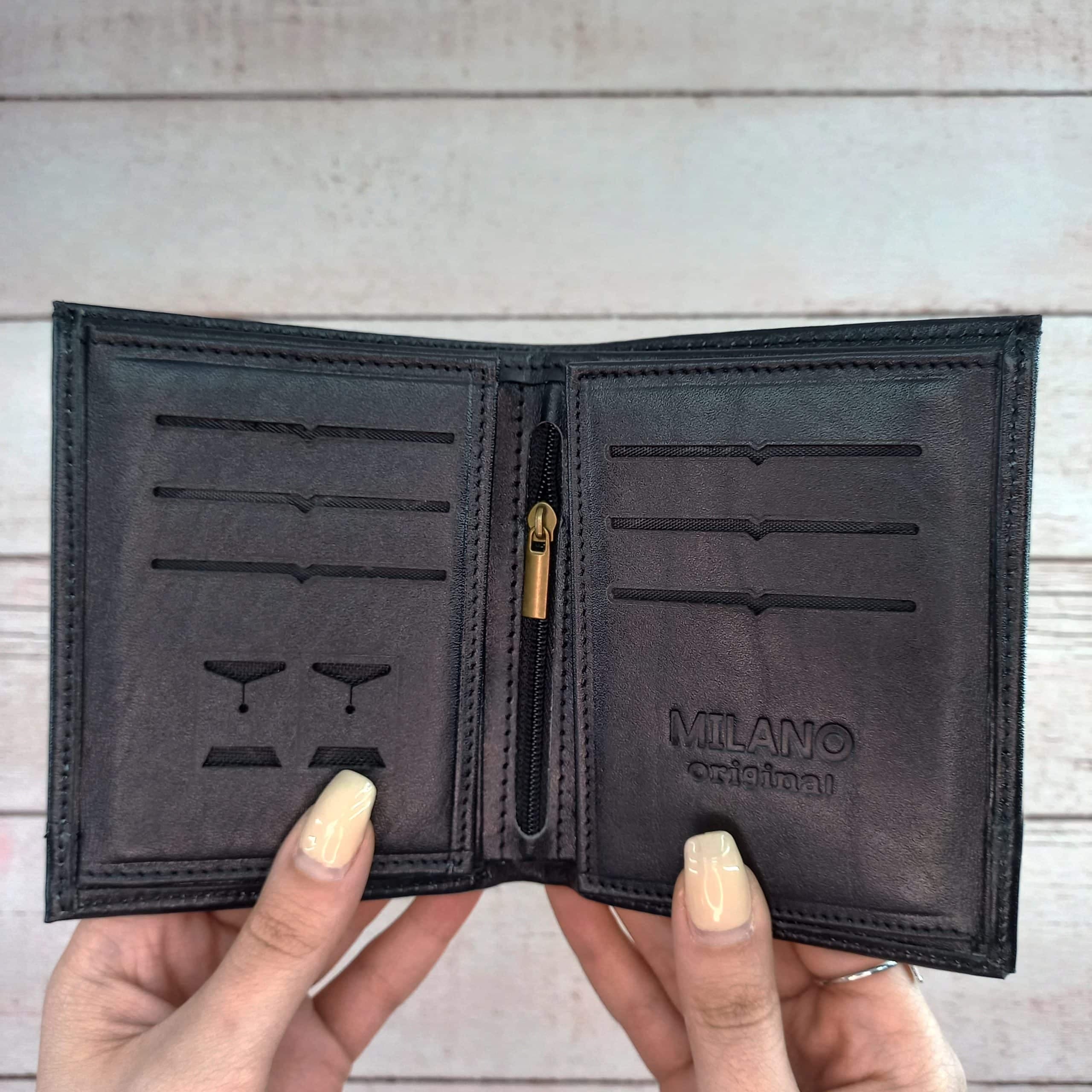 کیف پول جیبی مردانه چرم طبیعی میلانو کد M05 (مشکی) — تصویر ۲