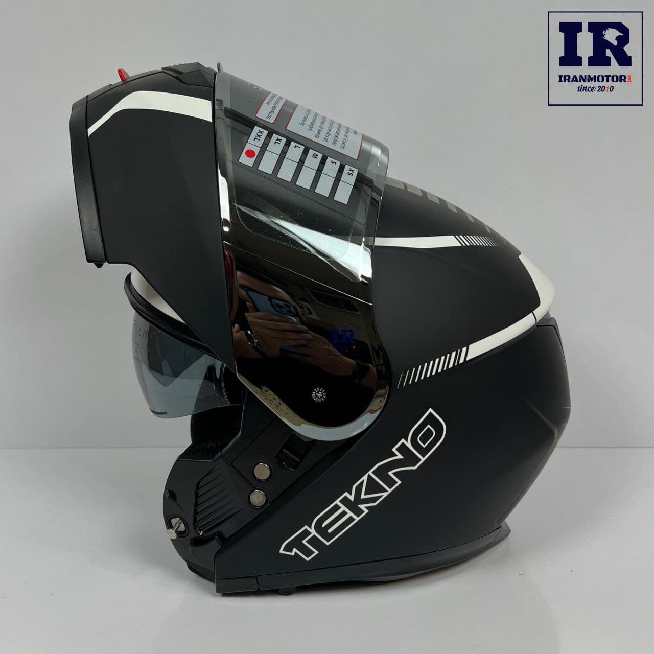 کلاه کاسکت بلوتوث دار فک متحرک تکنو Tekno – مشکی سفید مات + BT12 — تصویر ۵
