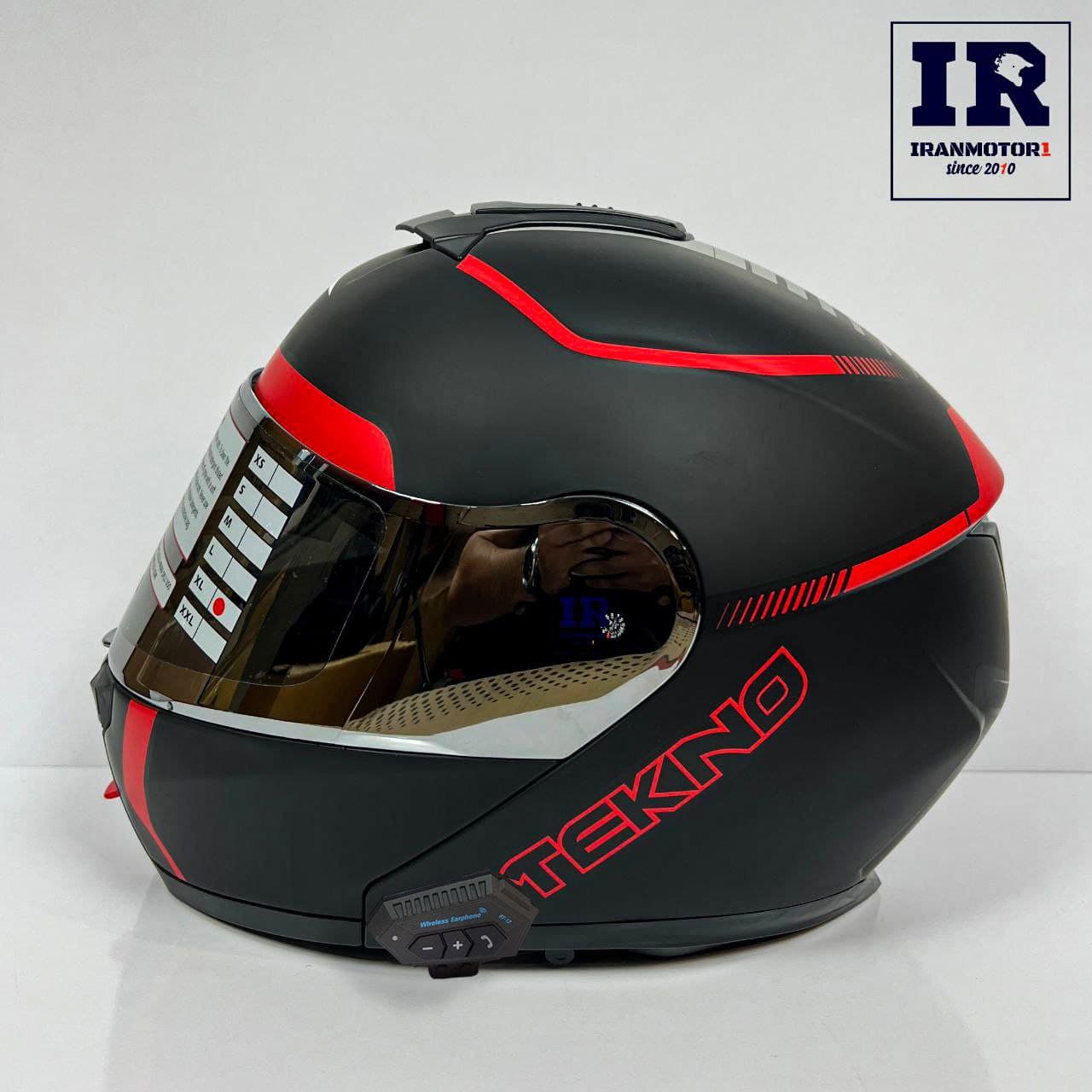کلاه کاسکت بلوتوث دار فک متحرک تکنو Tekno – مشکی قرمز مات + BT12