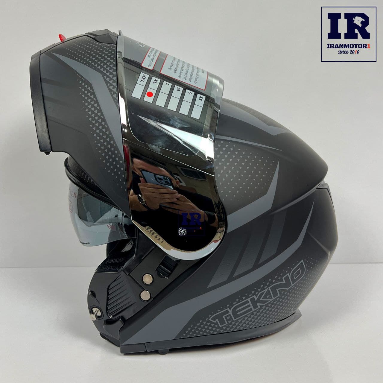 کلاه کاسکت بلوتوث دار فک متحرک تکنو Tekno – مشکی طوسی مات + BT12 — تصویر ۶