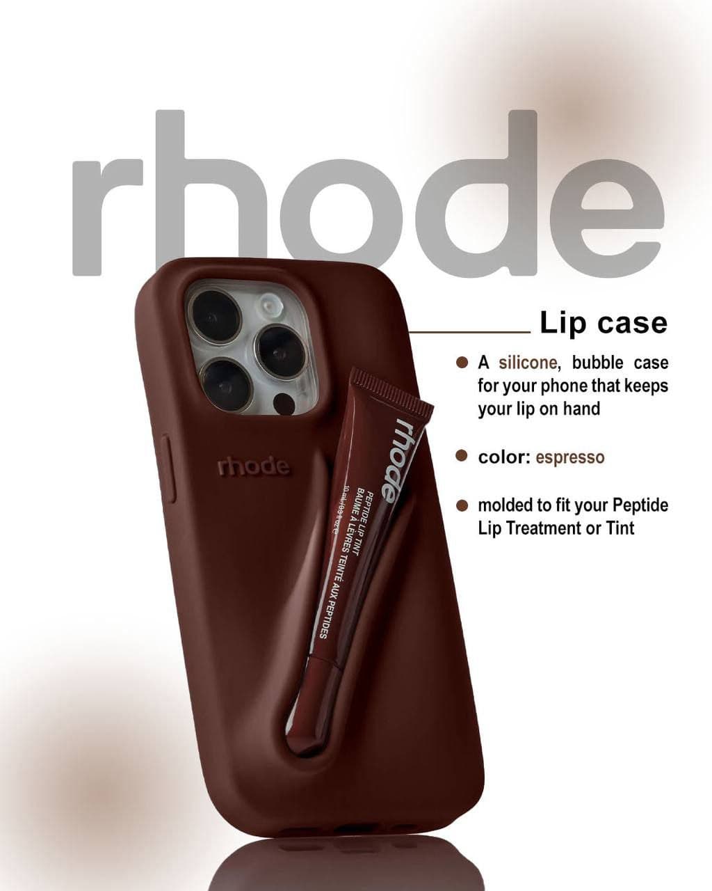 قاب rhode قهوه ای همراه با لیپ گلاس قهوه ای آیفون — تصویر ۲