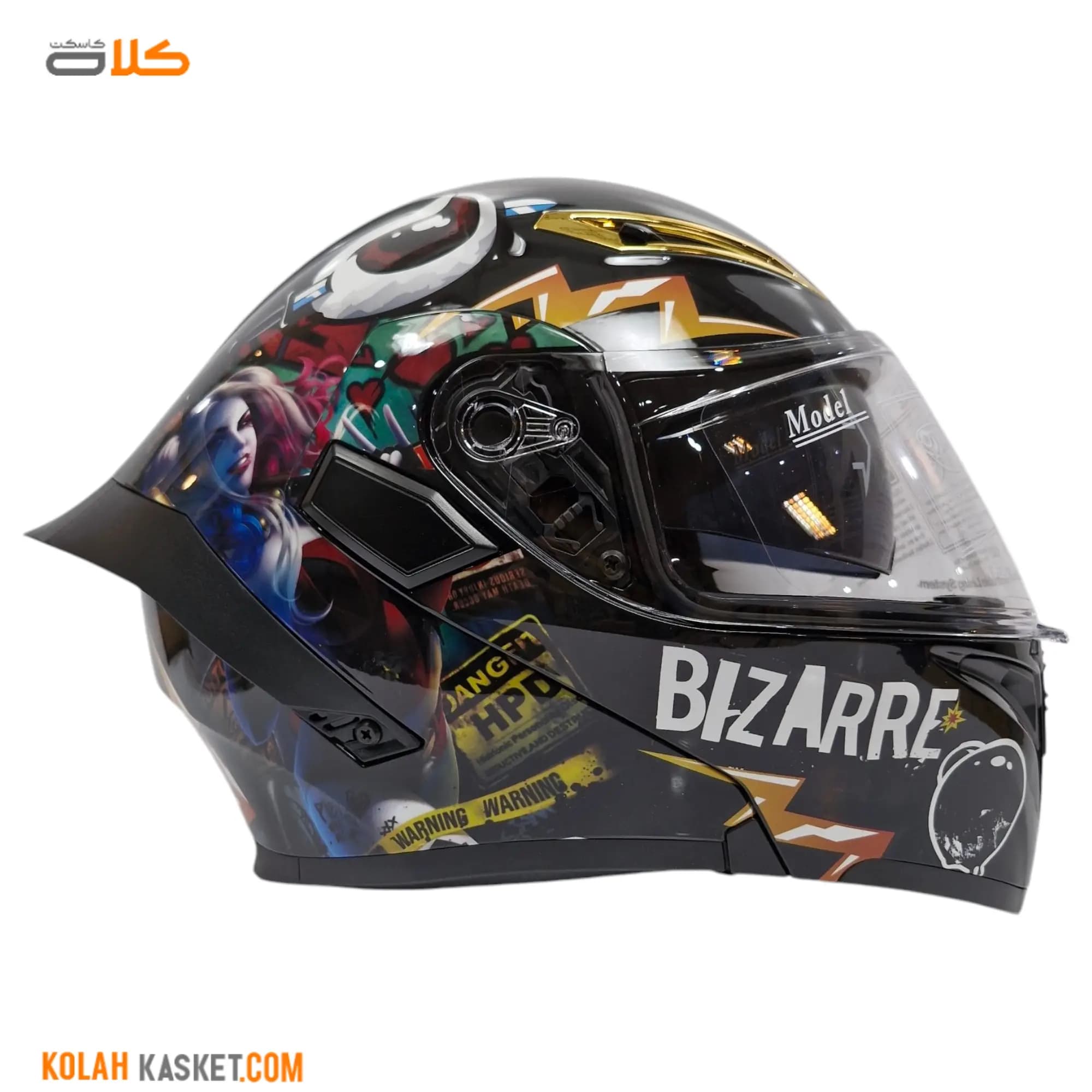 QIKE Black BIZARRE Patterned Flip-Up Helmet — تصویر ۷