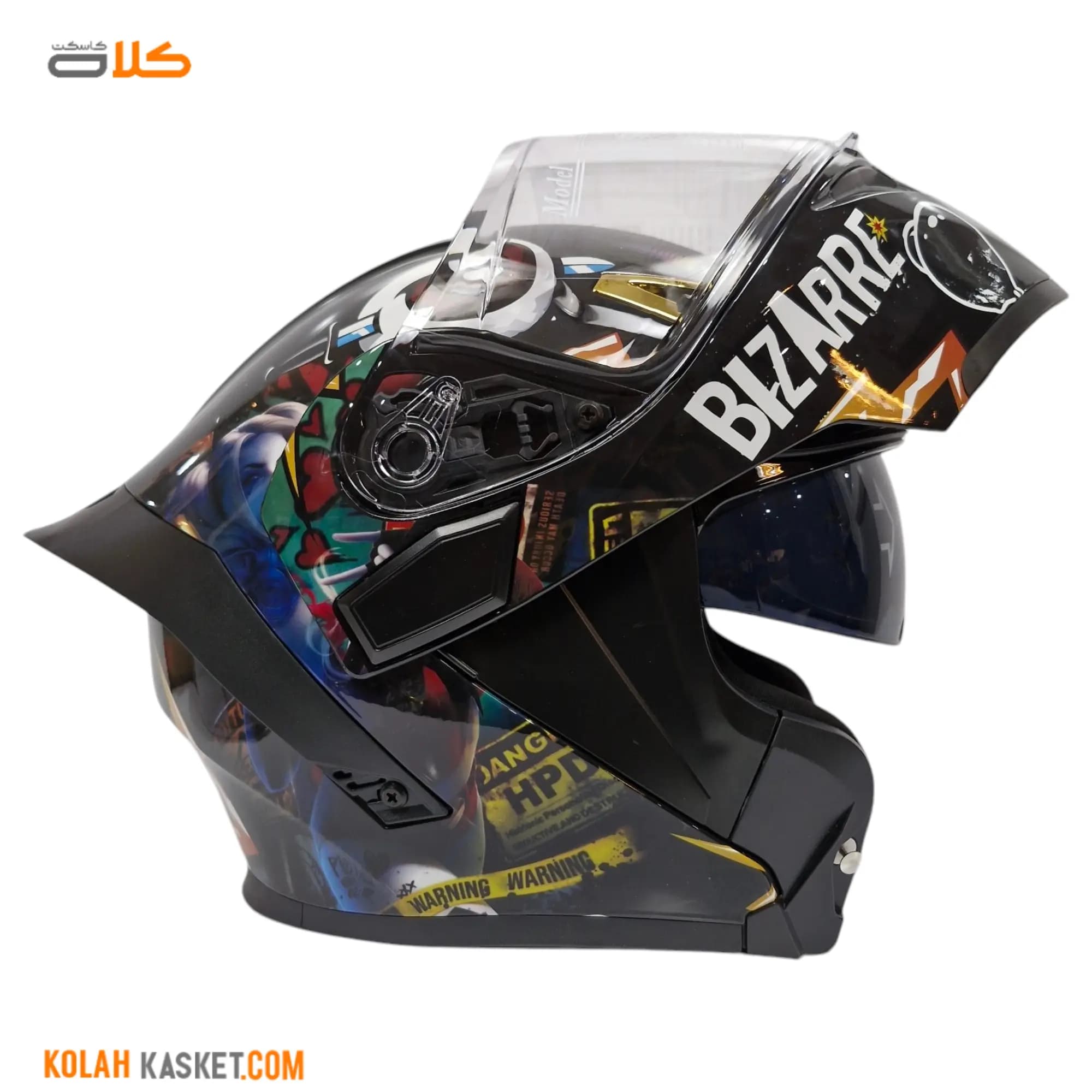 QIKE Black BIZARRE Patterned Flip-Up Helmet — تصویر ۶