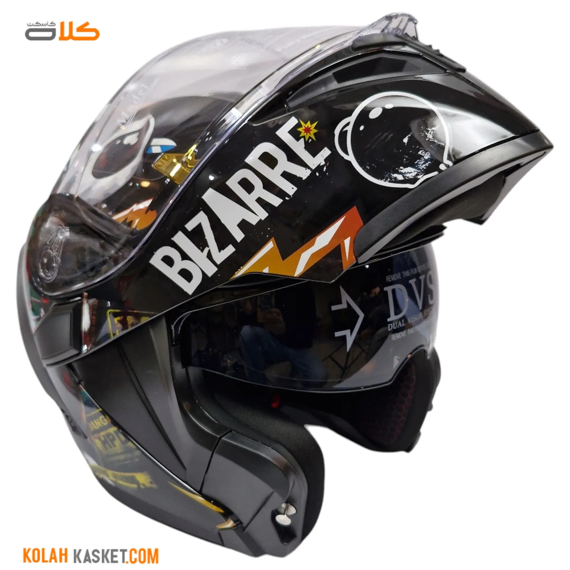 QIKE Black BIZARRE Patterned Flip-Up Helmet — تصویر ۵