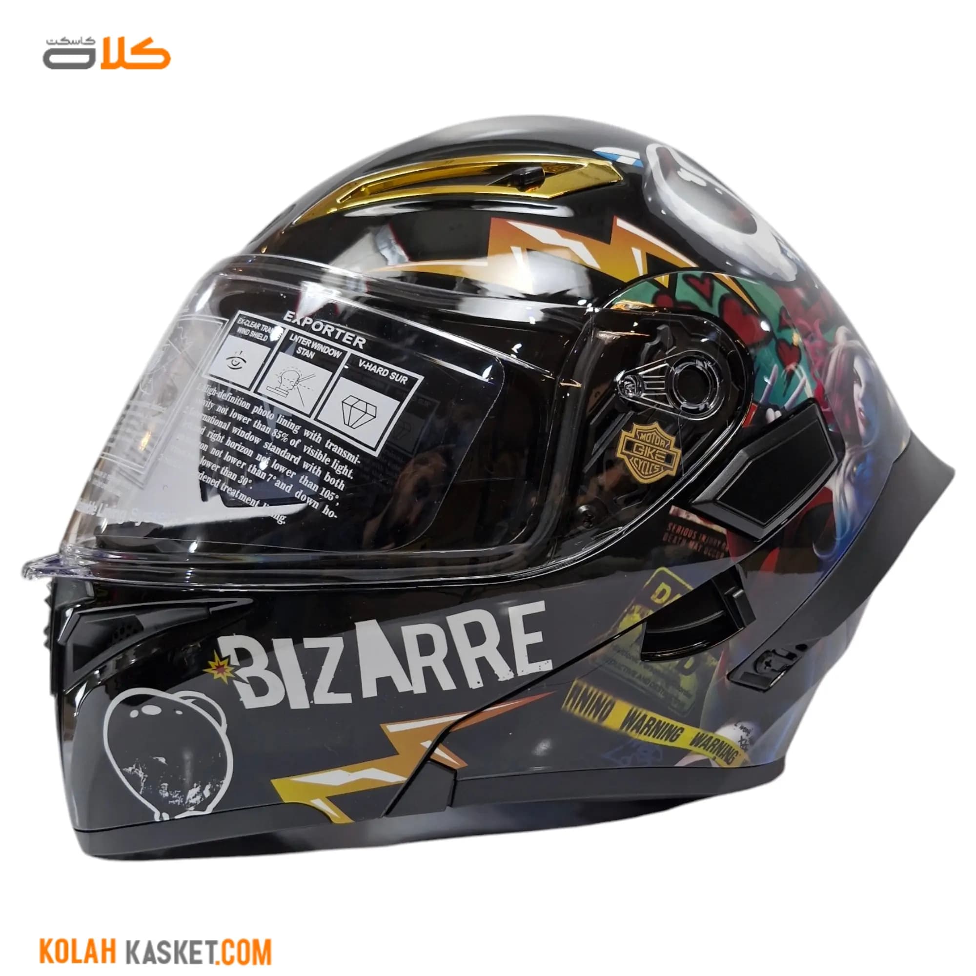 QIKE Black BIZARRE Patterned Flip-Up Helmet — تصویر ۲
