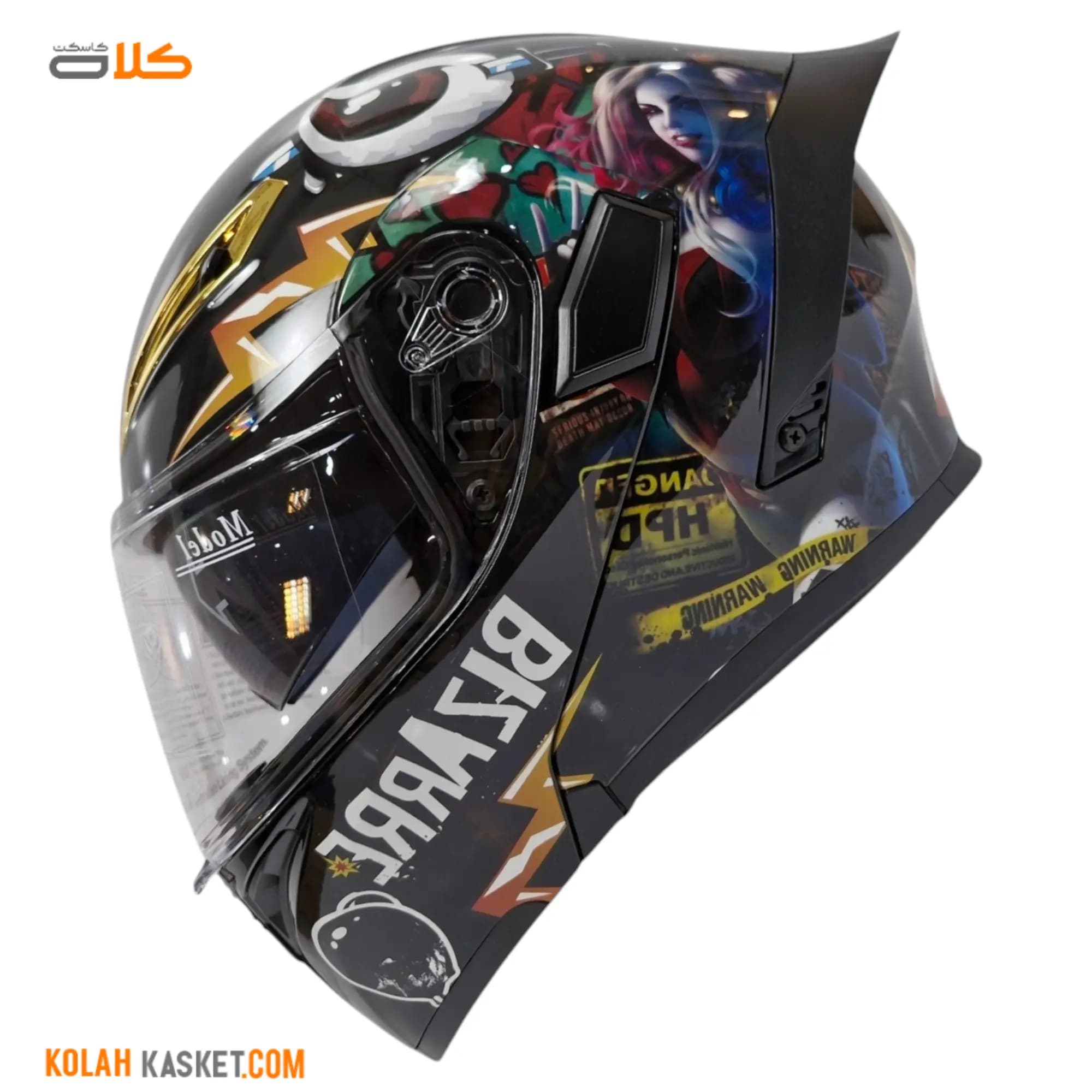 QIKE Black BIZARRE Patterned Flip-Up Helmet