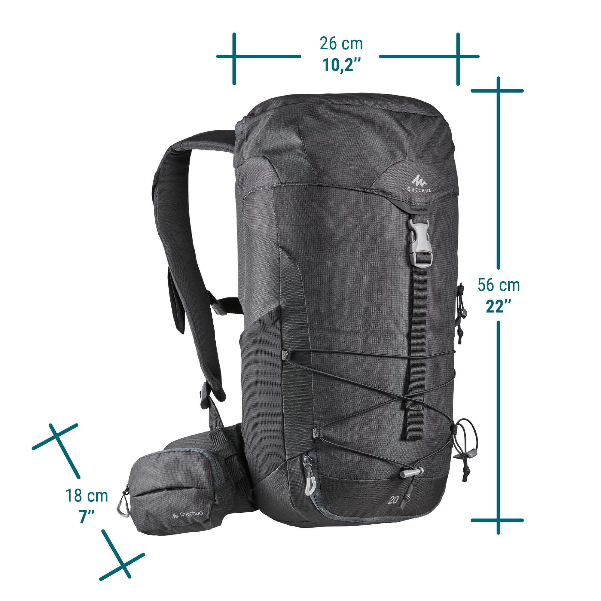 کوله پشتی کوهنوردی کچوا 20 لیتری Quechua Backpack – 20L – Dark Gray – MH100 — تصویر ۴