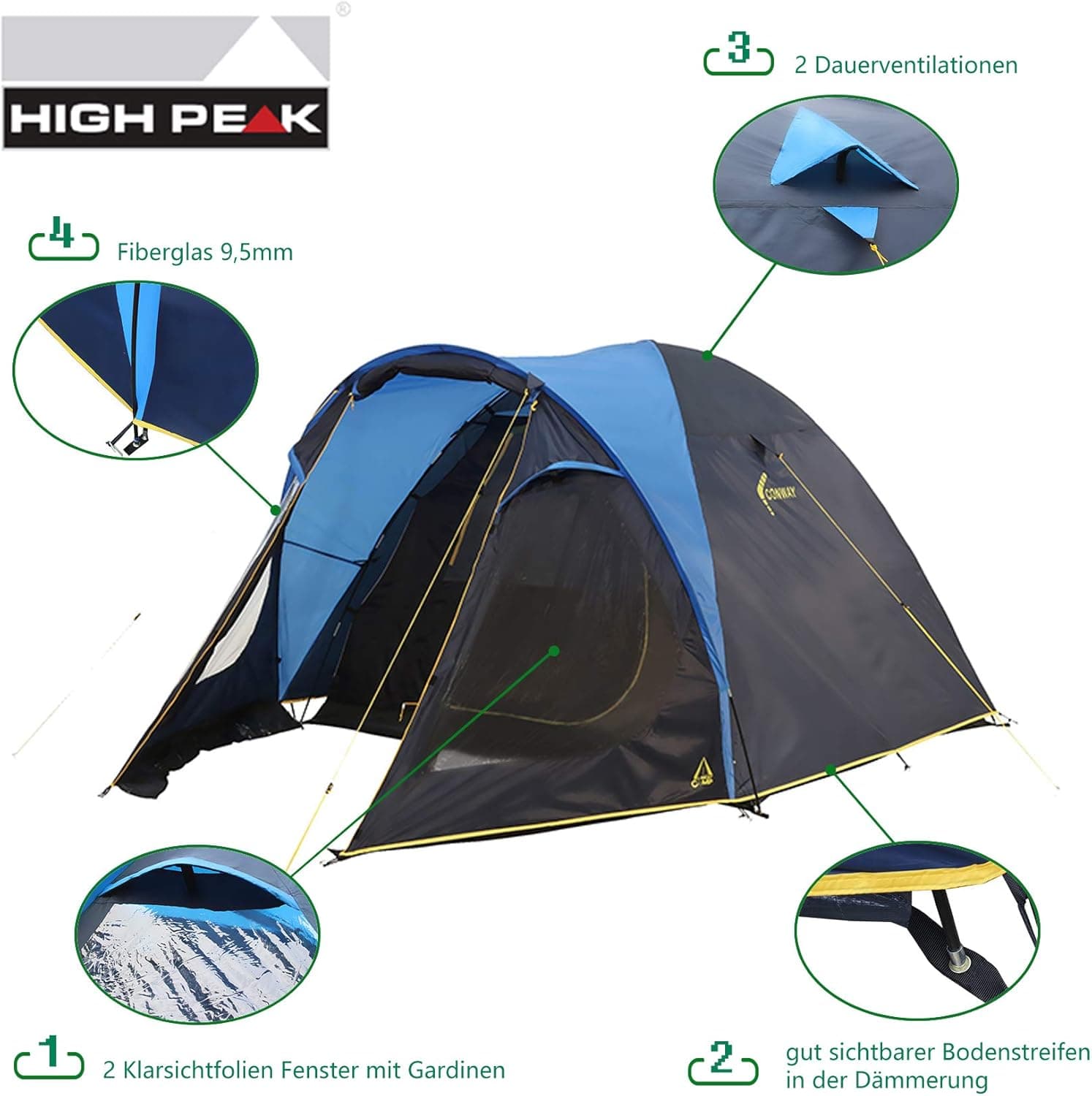 چادر های پیک کنوی 4 نفره – محصول آلمان High Peak Camping Tent Conway – 4 Person — تصویر ۴