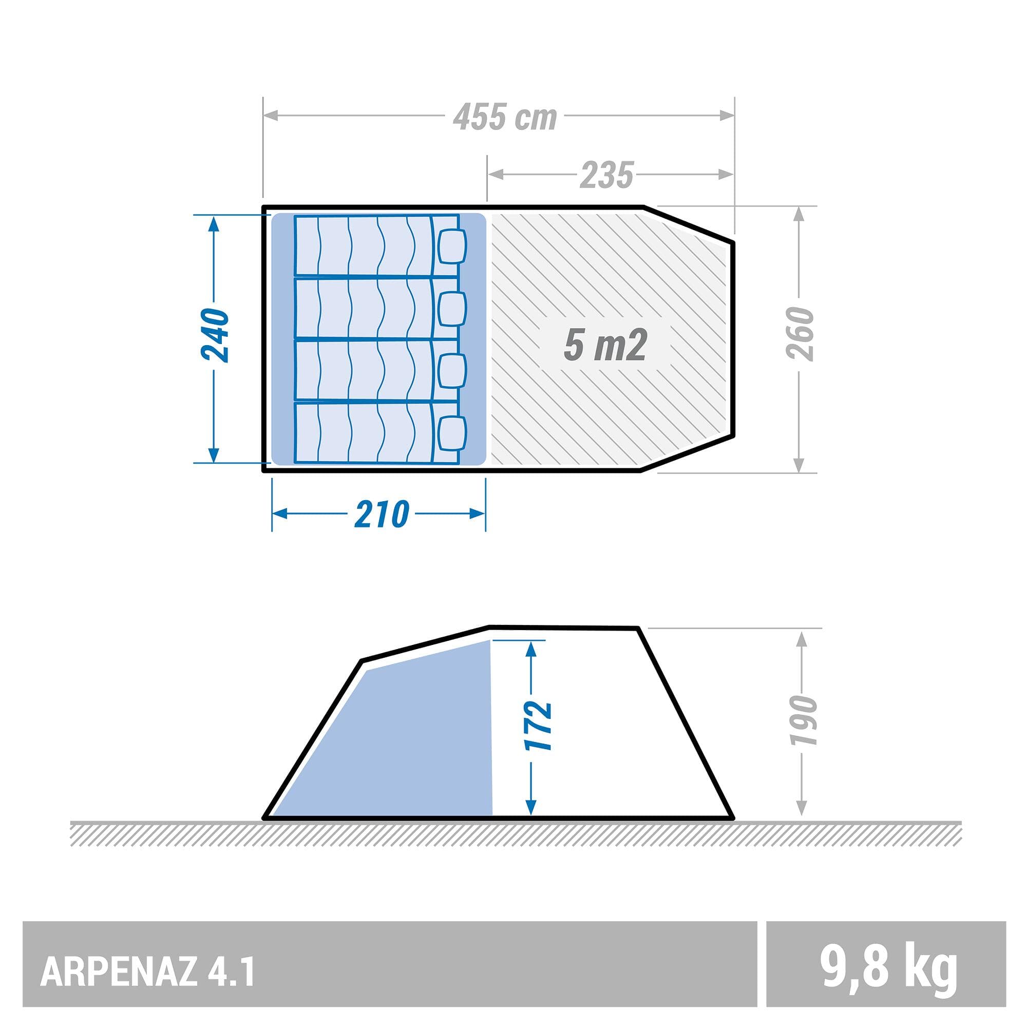 چادر کچوا 4.1 کمپینگ – آرپناز Quechua 4 Person Camping Tent – 1 Room – Arpenaz 4.1 – White blue — تصویر ۳