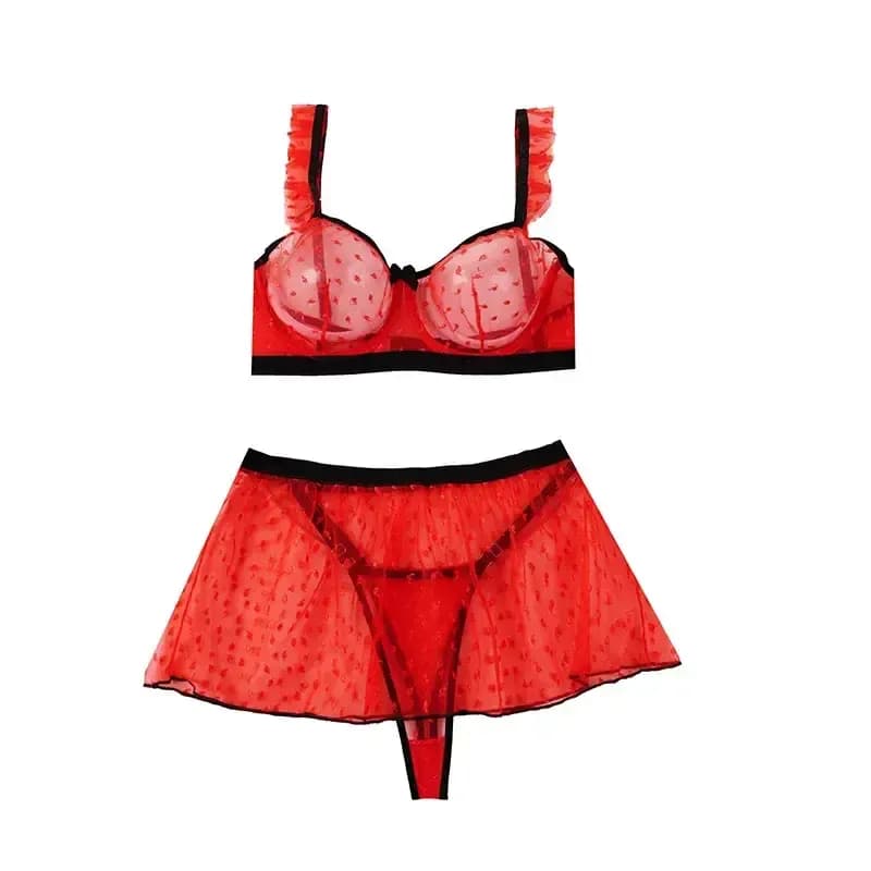 ست سوتین شورت فانتزی سه تیکه لامبادا گیپور حریر شارمین سایز 75 تا 90 کاپ B — تصویر ۴
