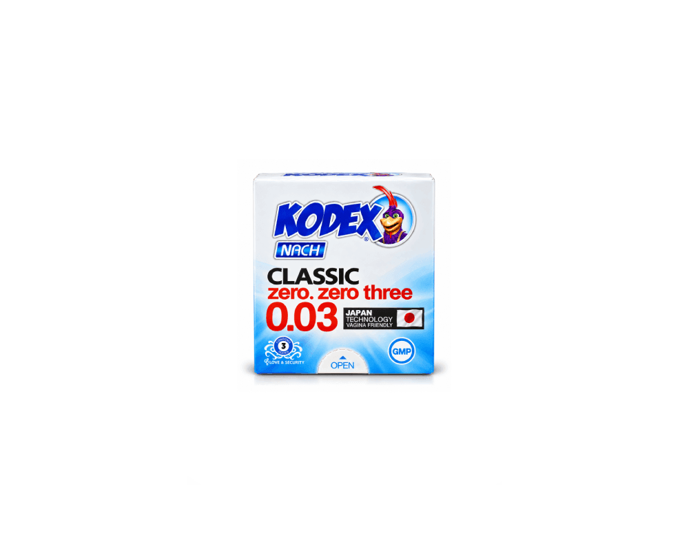 کاندوم کدکس Kodex مدل Classic 0.03 فوق نازک Ultra Thin | لاتکس طبیعی Natural Rubber Latex بسته ۳ عددی