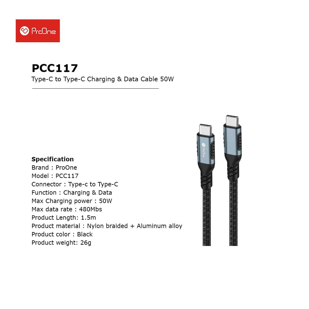 کابل تبدیل USB-C پرووان مدل PCC117 50W PD طول 1متر — تصویر ۴