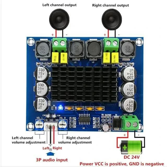 ماژول آمپلی فایر استریو XH-M543 / 2*120W چینی ۱۶ پین — تصویر ۴
