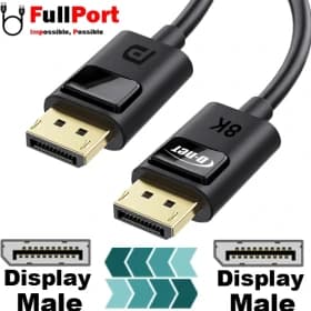 کابل مانیتور Dual DisplayPort 1.4 (برند D-NET – مدل DT-405 – طول ۳ متر – مشکی – گارانتی تست و تضمین اصالت کالا) (روکش گرد مشکی PVC – بسته‌بندی جعبه‌ای) — تصویر ۲