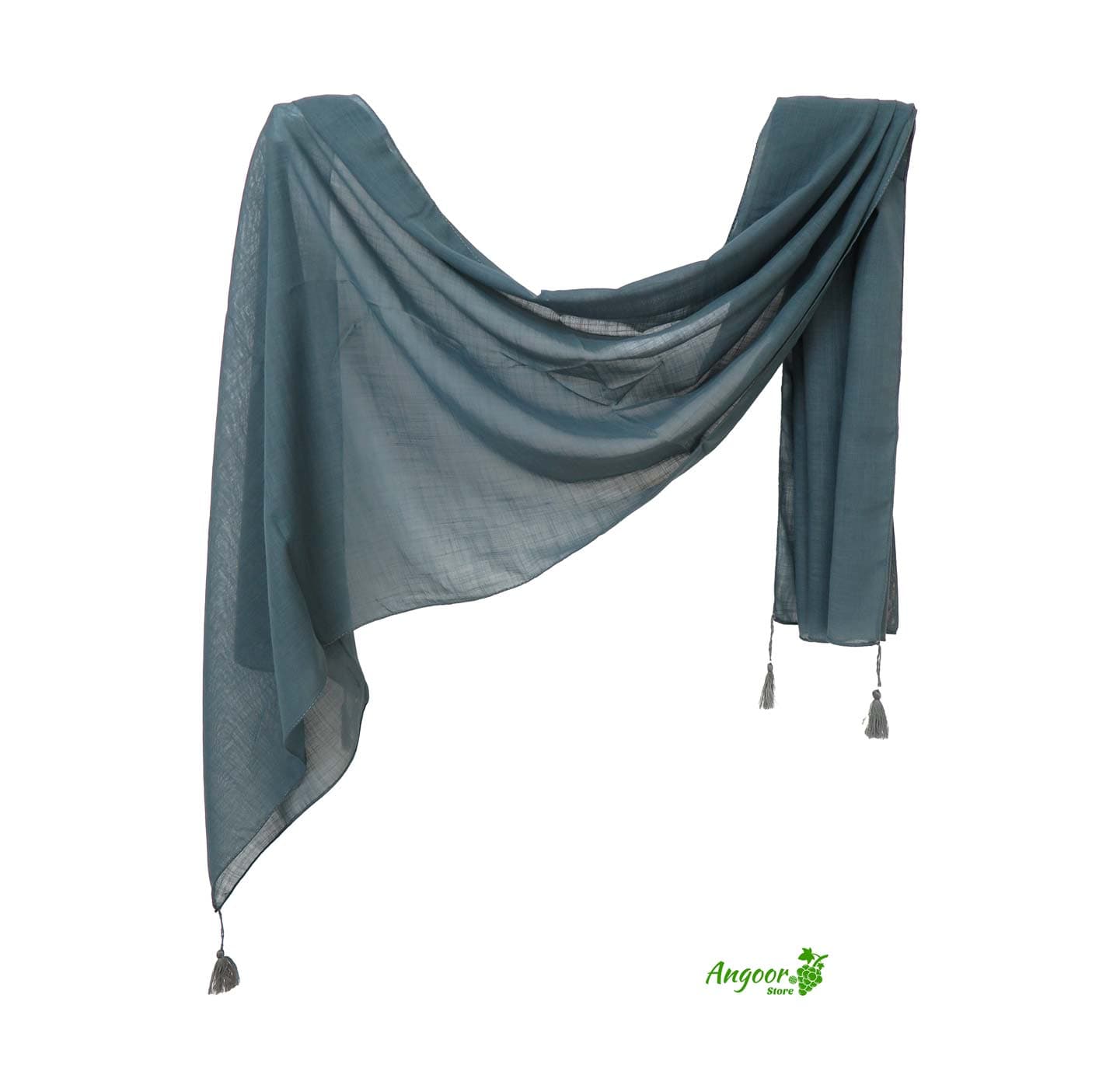 شال نخی تک رنگ ساده لنین رنگ سبز کد 2127