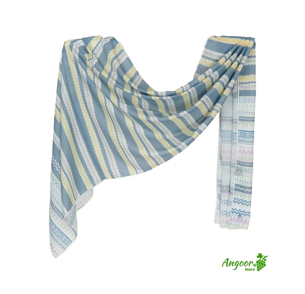 شال نخی میله ای آبی زرد کد 2094