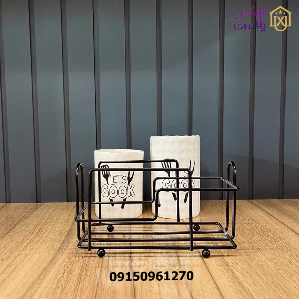 جا قاشقی سرامیکی دو قلو استند فلزی 10247 — تصویر ۴
