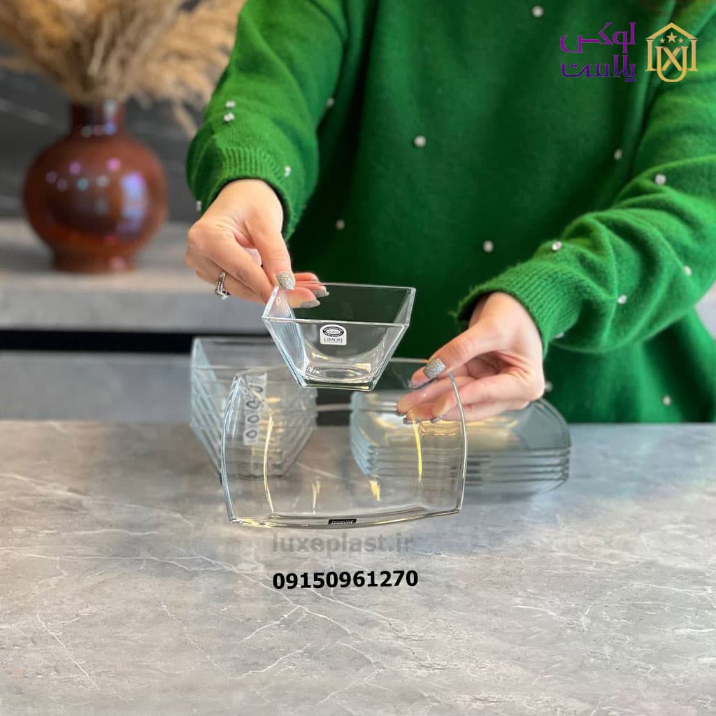 ست پیش دست و پیاله مربع شیشه ای لیمون 322 — تصویر ۳