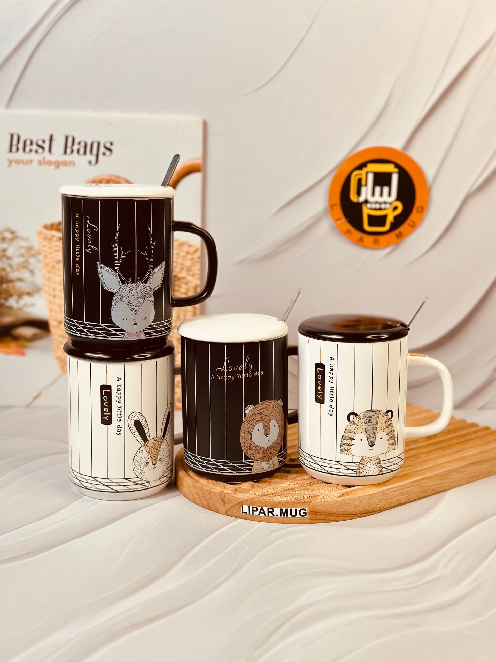 ماگ بلند حیوانات جنگل خط دار 6240