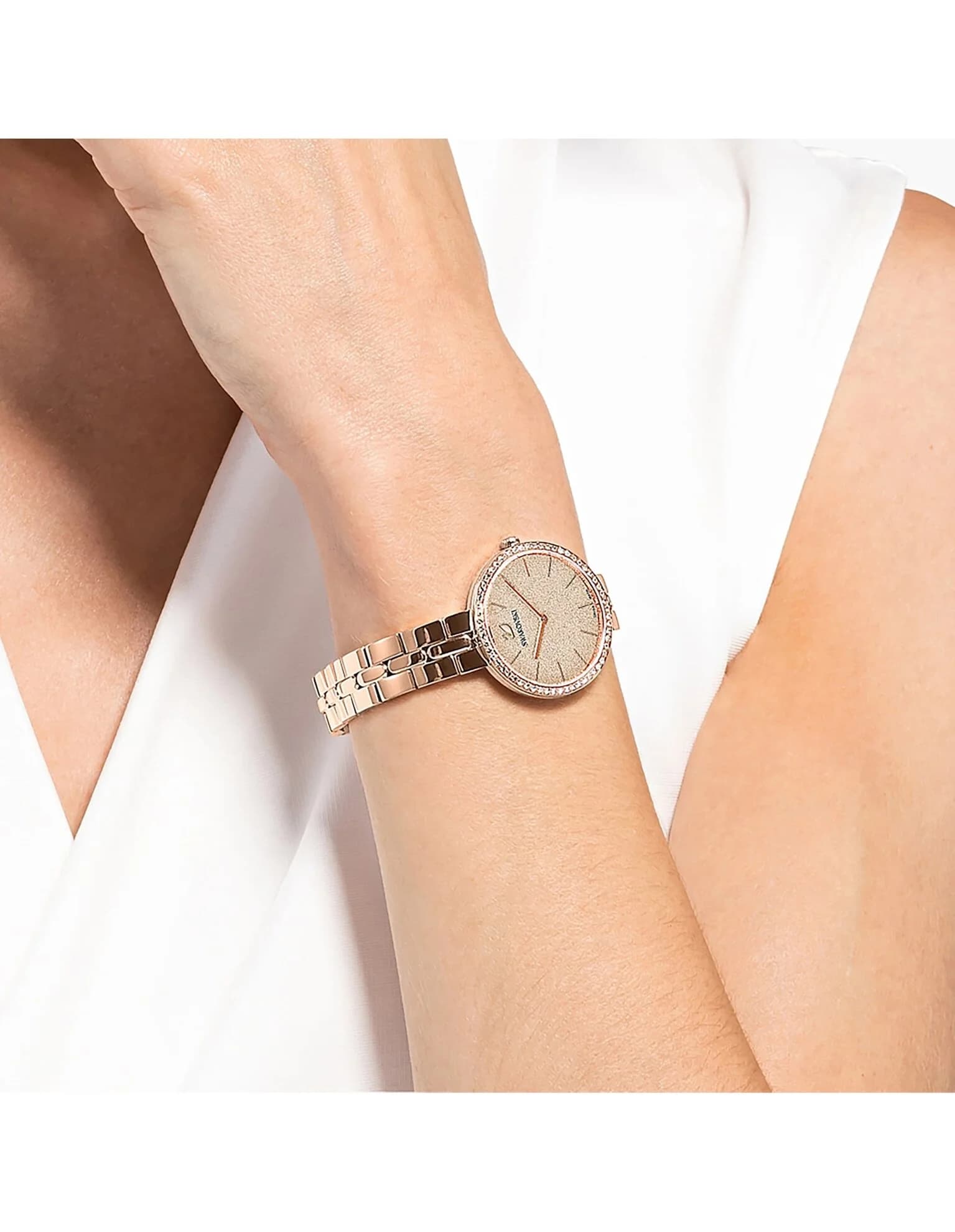 ساعت مچی صورتی رز گلد چرم سوئیسی سواروسکی اورجینال Swarovski Cosmopolitan watch 5517800 — تصویر ۲