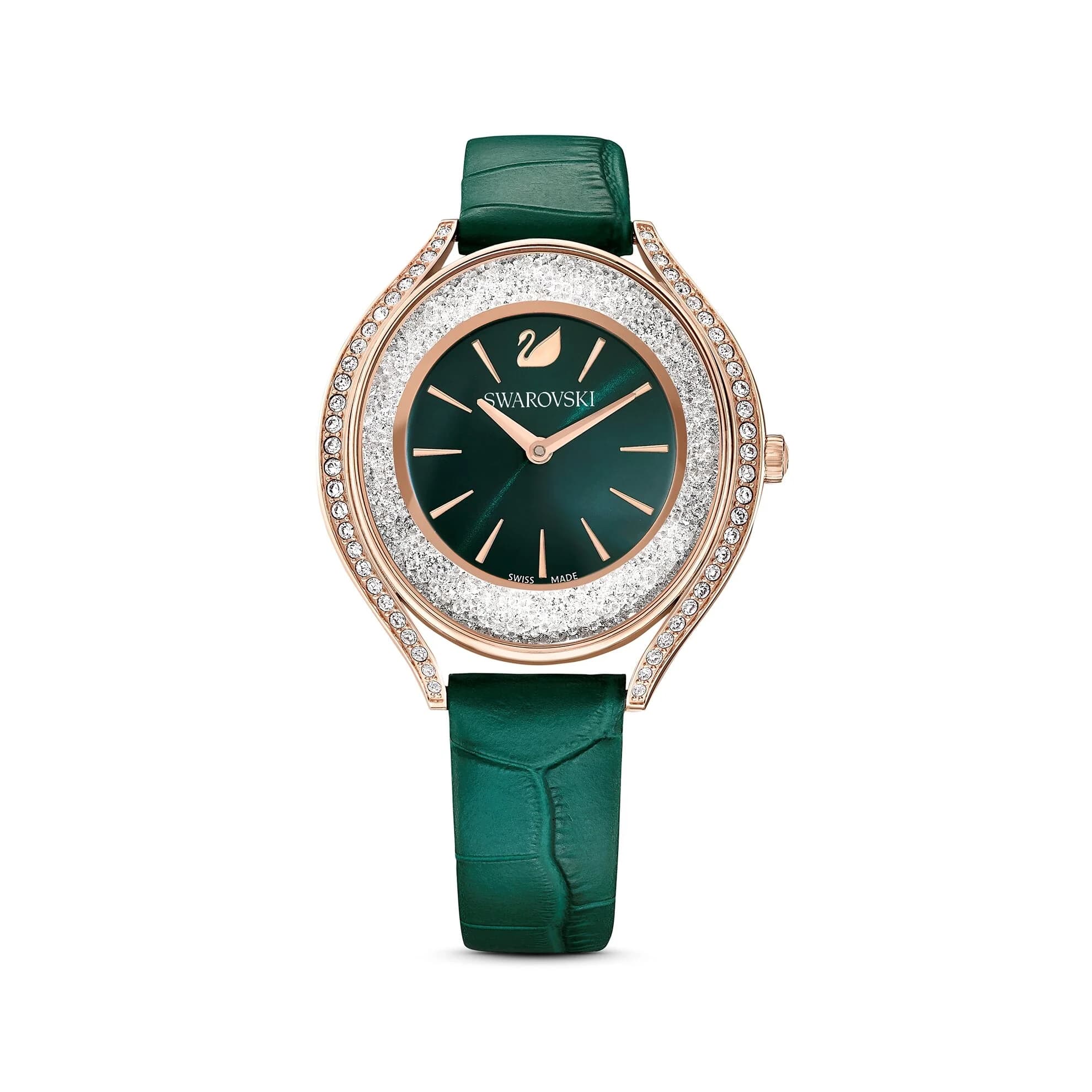 ساعت مچی سبز چرم سوئیسی سواروسکی اورجینال Swarovski Crystalline Aura watch 5644078 — تصویر ۳