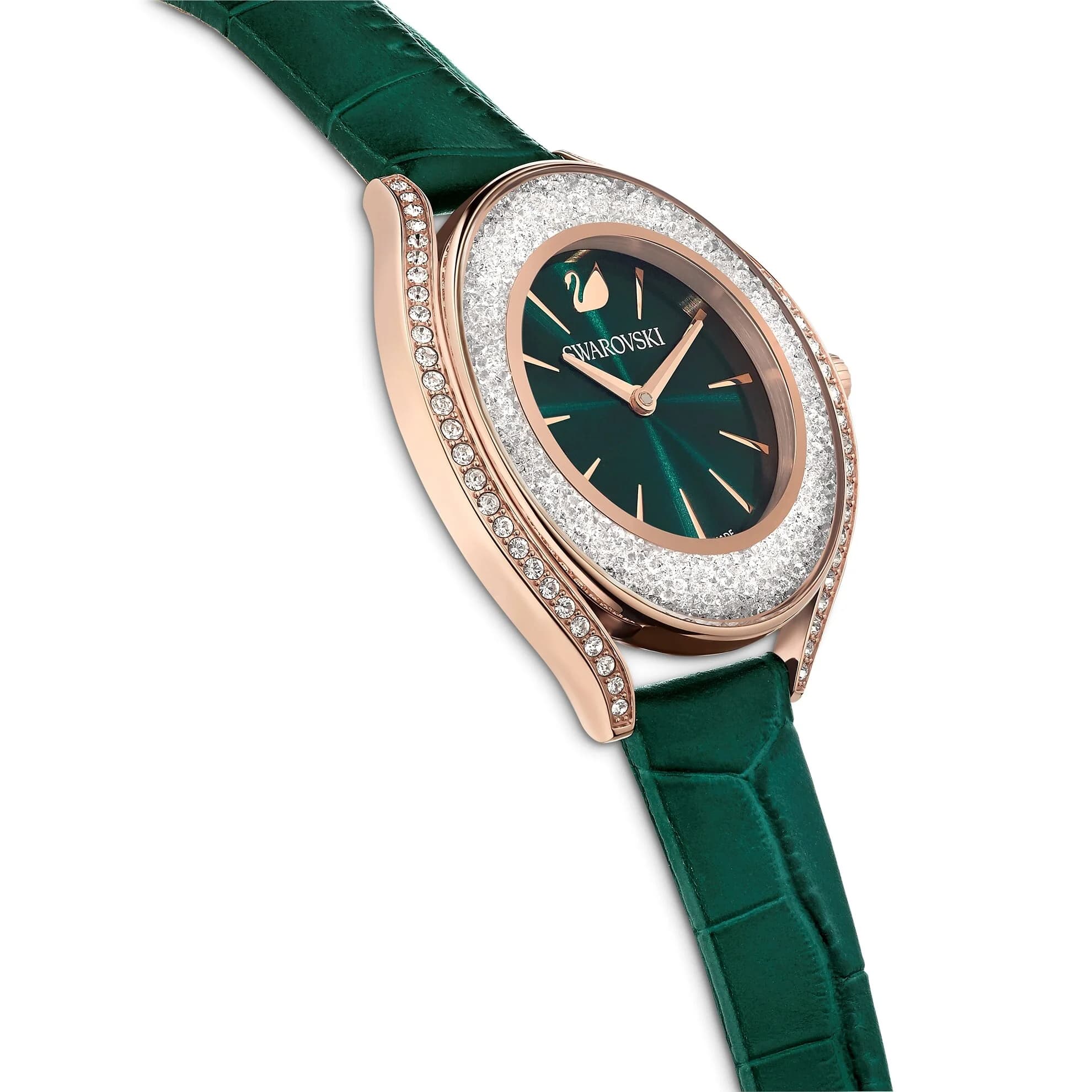 ساعت مچی سبز چرم سوئیسی سواروسکی اورجینال Swarovski Crystalline Aura watch 5644078 — تصویر ۴