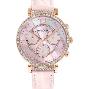 ساعت مچی صورتی رز گلد چرم سوئیسی سواروسکی اورجینال Swarovski Passage Chrono watch 5580352