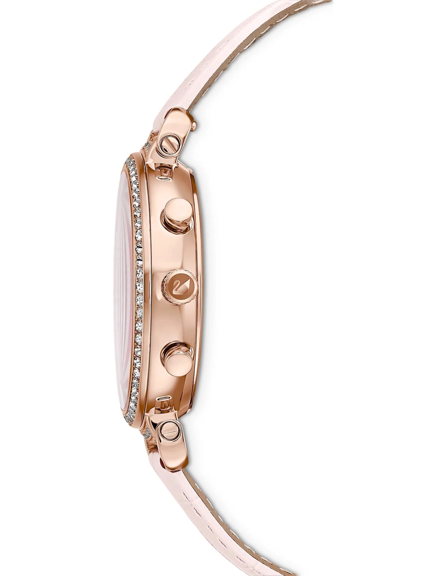 ساعت مچی صورتی رز گلد چرم سوئیسی سواروسکی اورجینال Swarovski Passage Chrono watch 5580352 — تصویر ۲