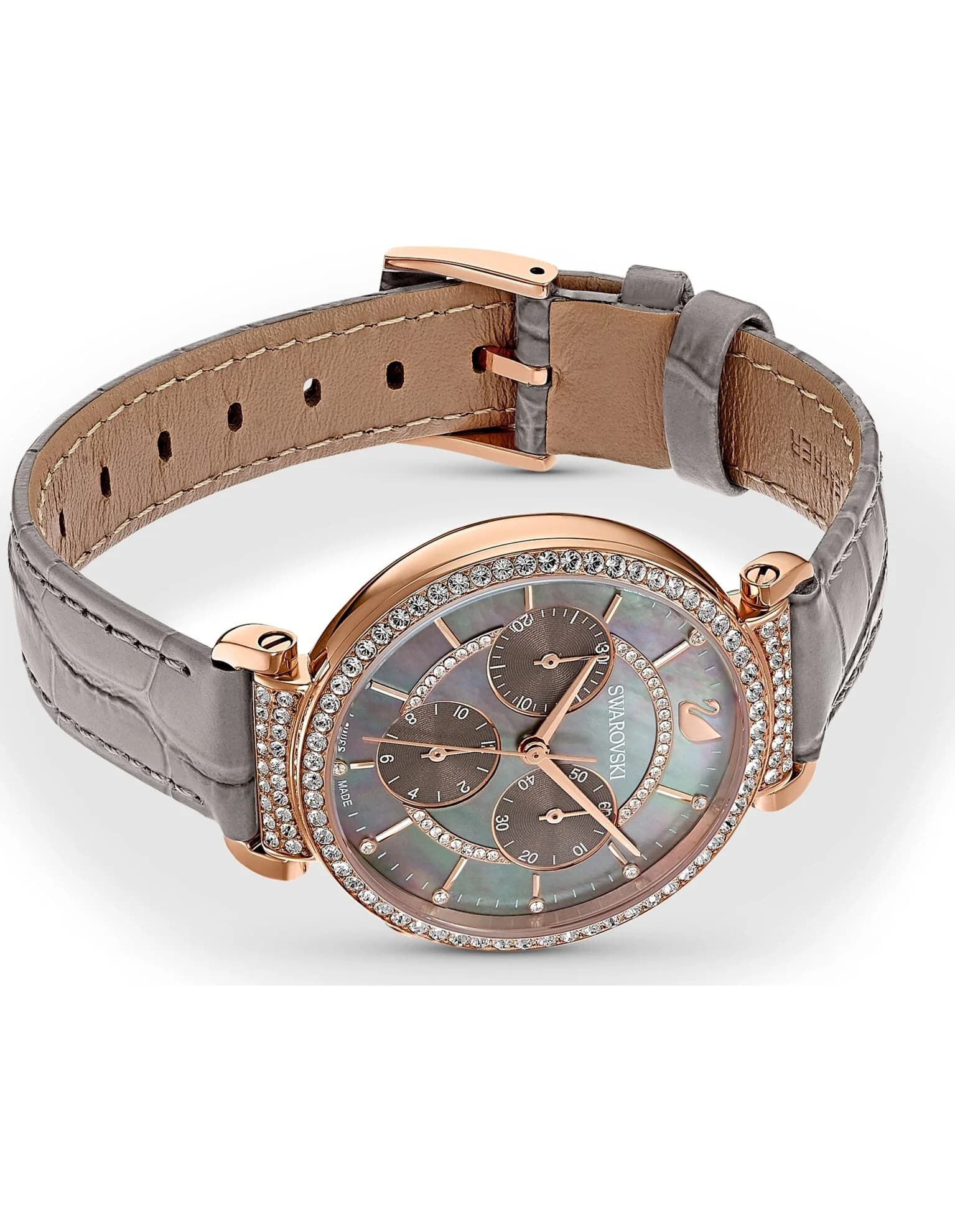ساعت مچی طوسی چرم سوئیسی سواروسکی اورجینال Swarovski Passage Chrono watch 5580348 — تصویر ۵