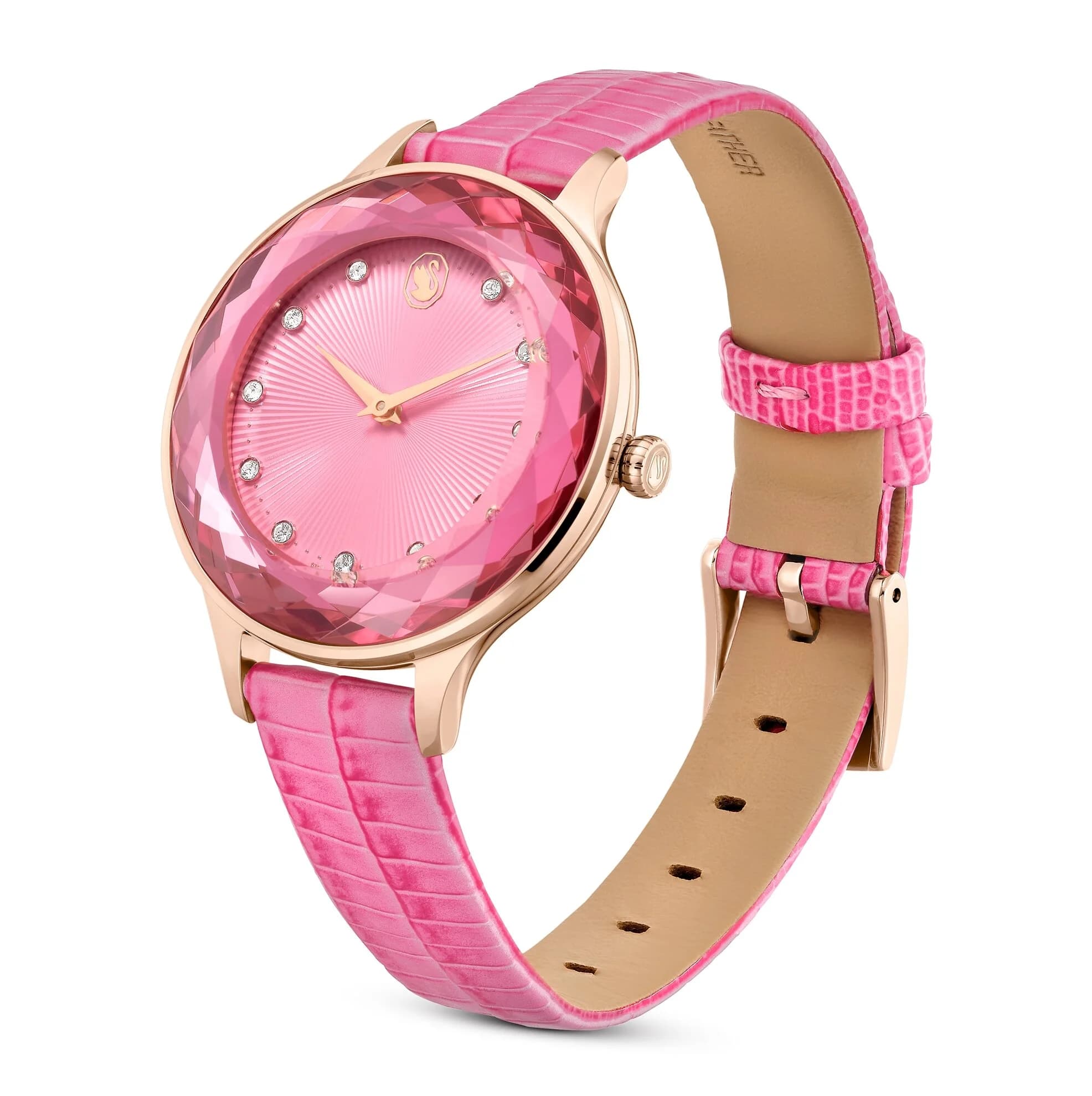 ساعت مچی صورتی چرم سوئیسی سواروسکی اورجینال Swarovski Octea Nova watch 5650030 — تصویر ۷