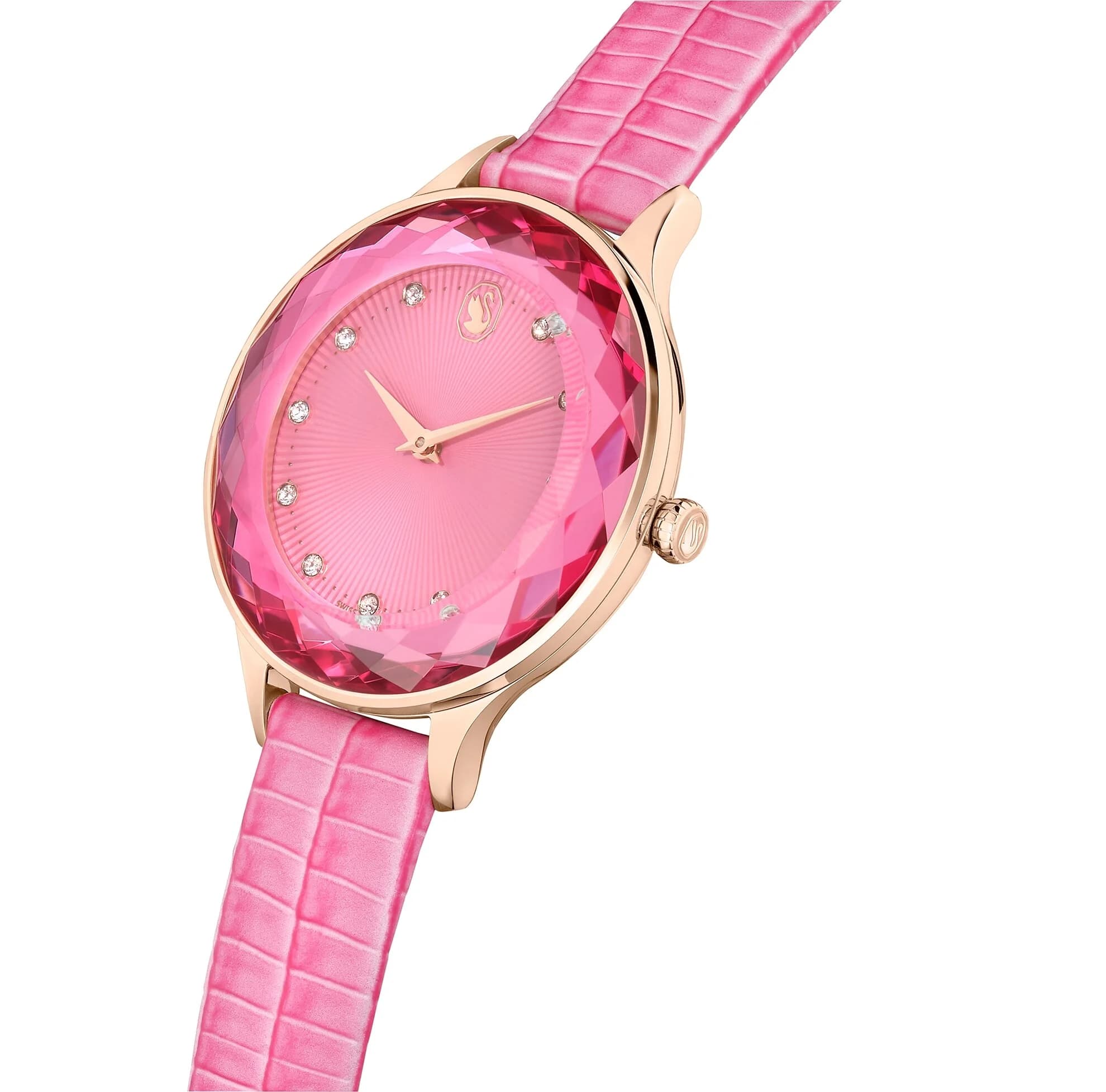 ساعت مچی صورتی چرم سوئیسی سواروسکی اورجینال Swarovski Octea Nova watch 5650030 — تصویر ۴