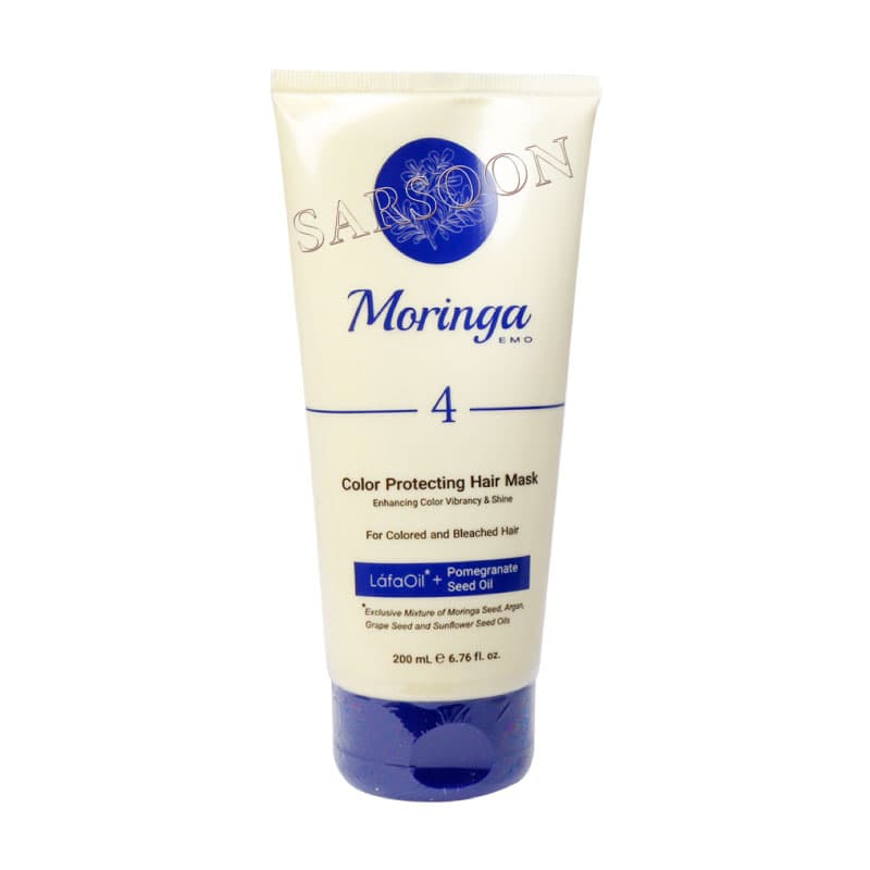 ماسک مو مراقبت از رنگ مورینگا امو 4مناسب موهای رنگ شده و دکلره شده 200 میلی لیتر Moringa Emo Color Protecting Hair Mask For Colored Hair