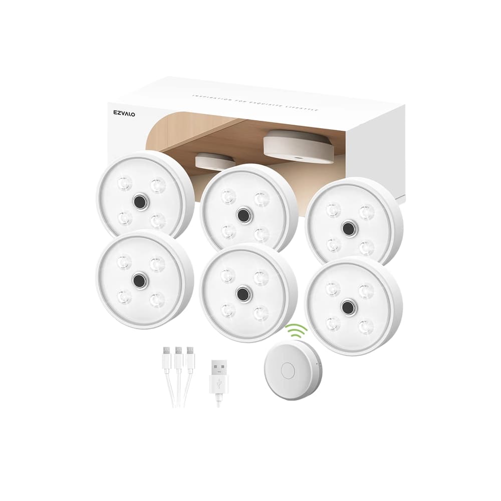 چراغ زیر کابینتی سنسور دار ایزولو پک 6 تایی مدل EZVALO Led Puck Lights Group Control Under Cabinet Lights with Remote — تصویر ۴
