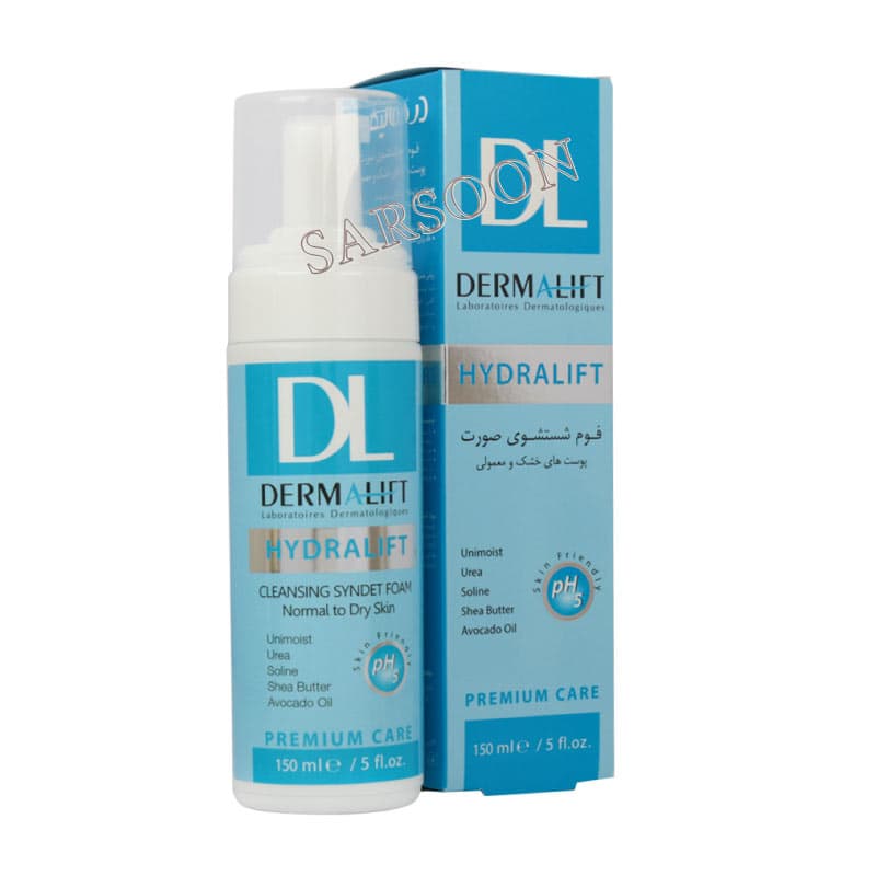 فوم شستشوی صورت هیدرالیفت درمالیفت مناسب پوست های خشک و معمولی 150 میلی لیتر Dermalift Hydralift Cleansing Syndet Foam For Normal To Dry Skin