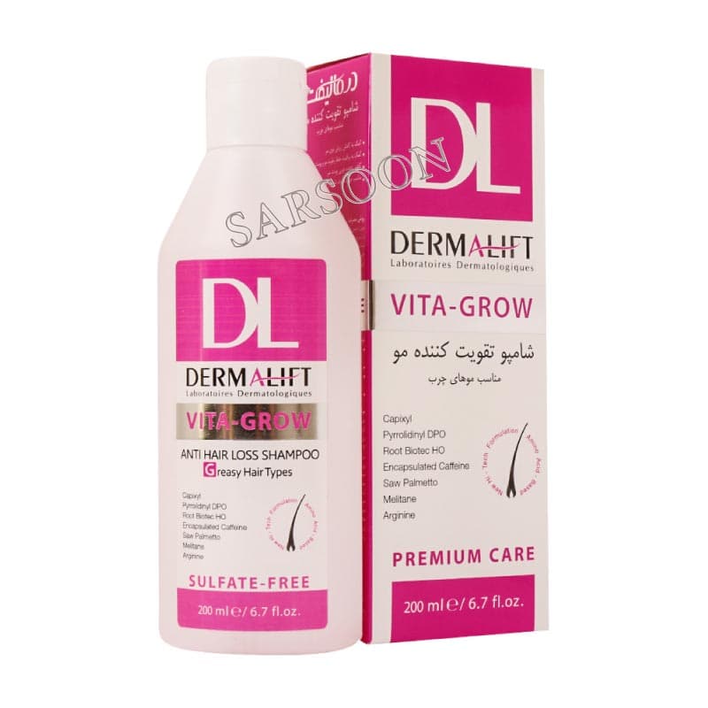 شامپو تقویت کننده موی چرب درمالیفت ۲۰۰ میلی لیتر Dermalift Vita-Grow Anti Hair Loss Shampoo