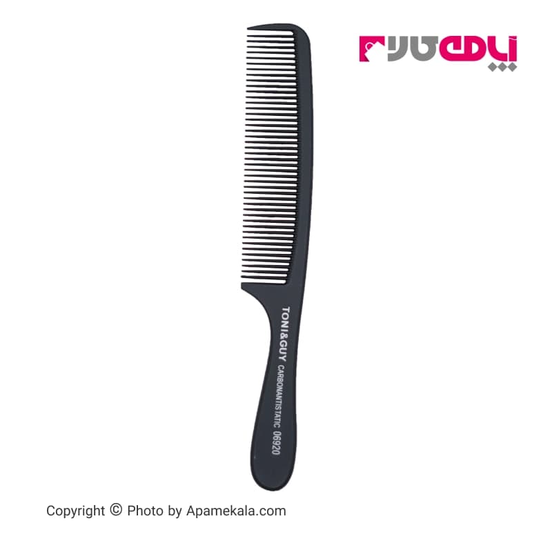 شانه مو دسته دار دندانه ریز تونی اند گای مدل 09620 CarbonAntistatic رنگ مشکی | Toni & Guy