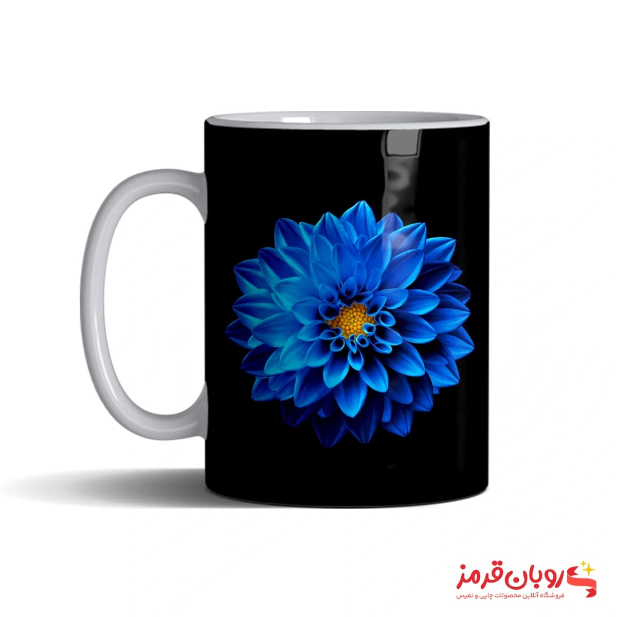 ماگ 107 گل آبی زمینه مشکی