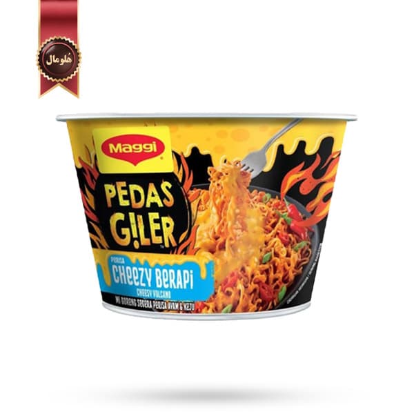 نودل کاسه ای مگی Maggi مدل پداس گیلر چیزی براپی Pedas Giler Cheezy Berapi وزن 90 گرم (اورجینال)