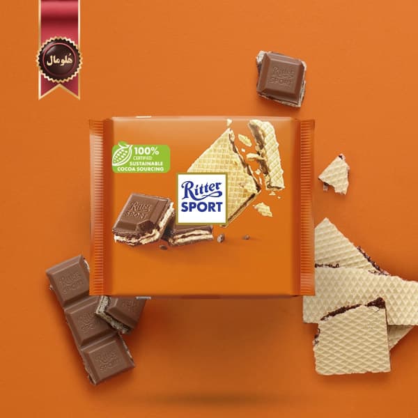 شکلات تخته ای ریتر اسپرت Ritter sport مدل ویفر کاکائویی Cocoa Wafer وزن 100 گرم (اورجینال) — تصویر ۲